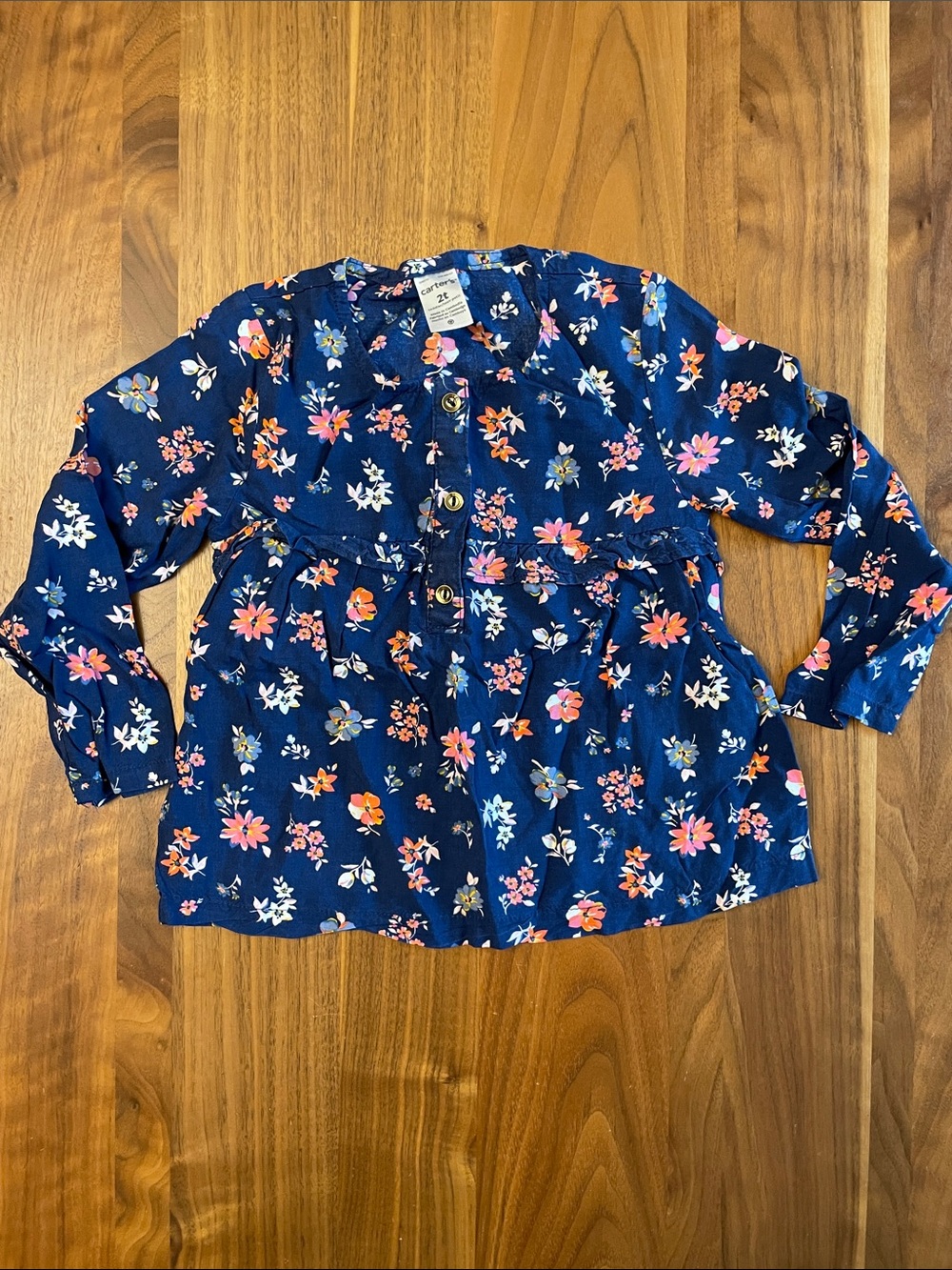 Carter's Navy Floral Button-Up Peplum Top